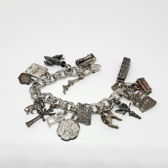 Sterling Silver 15 Charm Bracelet Disney Bambi Tinkerbell California San Fran - Picture 1 of 10